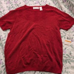 Alfred Dunner Small Red Glitter Knit Short Sleeve Top